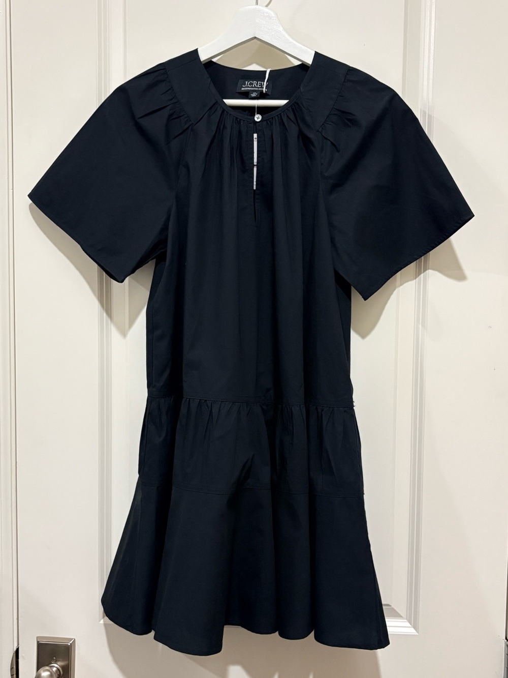 J. Crew Tiered Popover Dress in BLACK Cotton  Poplin XS NWT